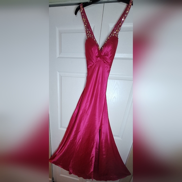 La Femme Pink Satin Sequin Gown - Picture 3 of 7